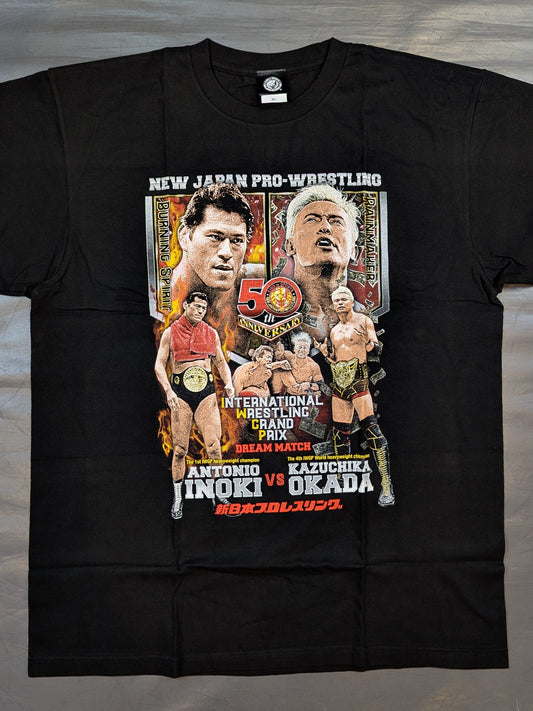 新日本プロレス50周年記念 アントニオ猪木＆オカダ・カズチカ コラボTシャツ①
