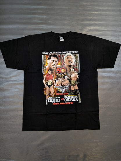新日本プロレス50周年記念 アントニオ猪木＆オカダ・カズチカ コラボTシャツ①