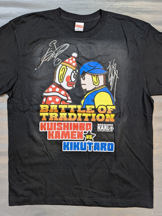 [2 hand signed autographs ] Kuishinbo Kamen ×KIKUTARO × Ka~ru Nakagawa 'BATTLE OF TRADITION' Collaboration Illustration T-shirt