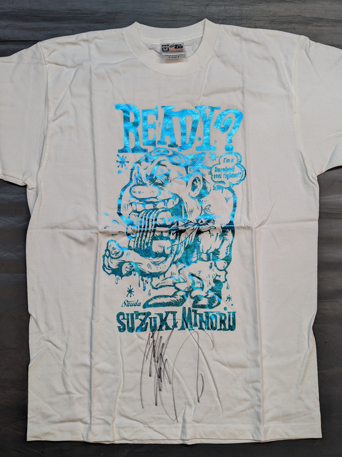 【直筆サイン入り】鈴木みのる「READY?」Tシャツ②(ホワイト×ブルー)