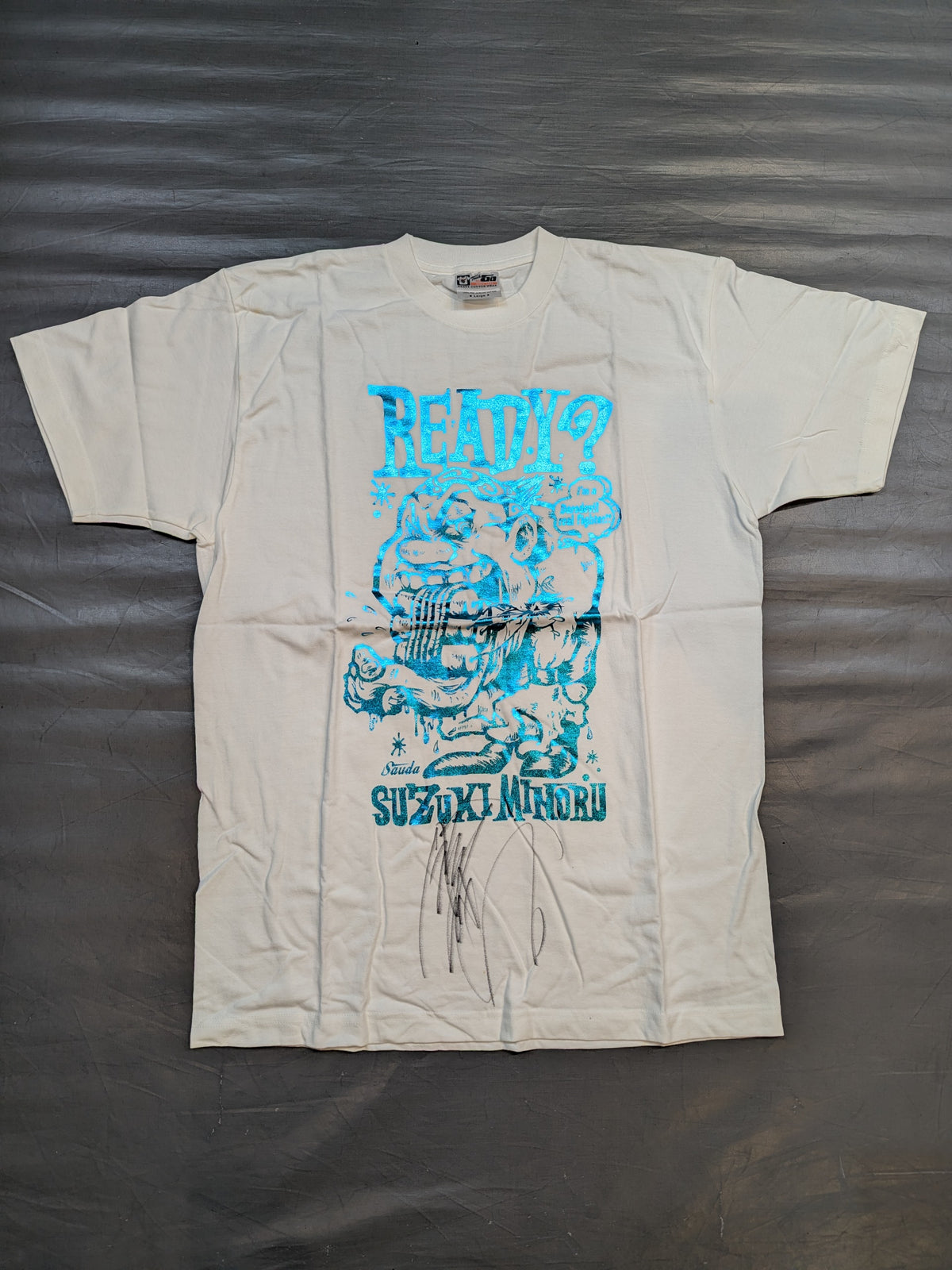 【直筆サイン入り】鈴木みのる「READY?」Tシャツ②(ホワイト×ブルー)