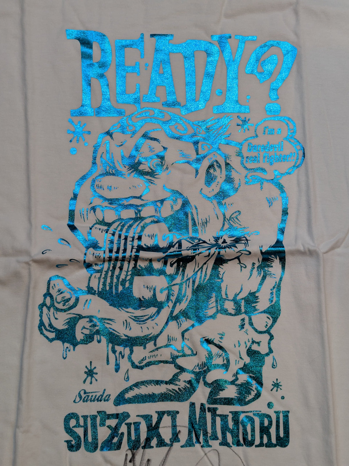 【直筆サイン入り】鈴木みのる「READY?」Tシャツ②(ホワイト×ブルー)