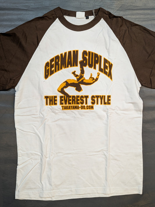 【直筆サイン入り】高山善廣「GERMAN SUPLEX 」Tシャツ(ホワイト×ブラウン)