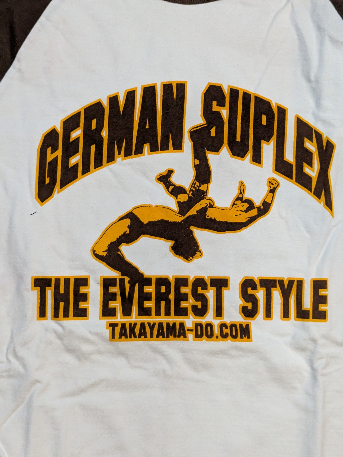【直筆サイン入り】高山善廣「GERMAN SUPLEX 」Tシャツ(ホワイト×ブラウン)