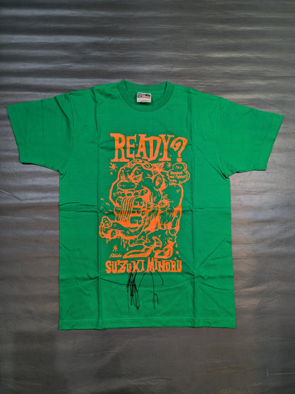 【hand signed autograph】  Minoru Suzuki "READY?" T-shirt (3) (Green× Orange)