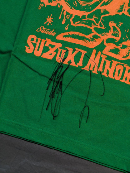 【hand signed autograph】  Minoru Suzuki "READY?" T-shirt (3) (Green× Orange)