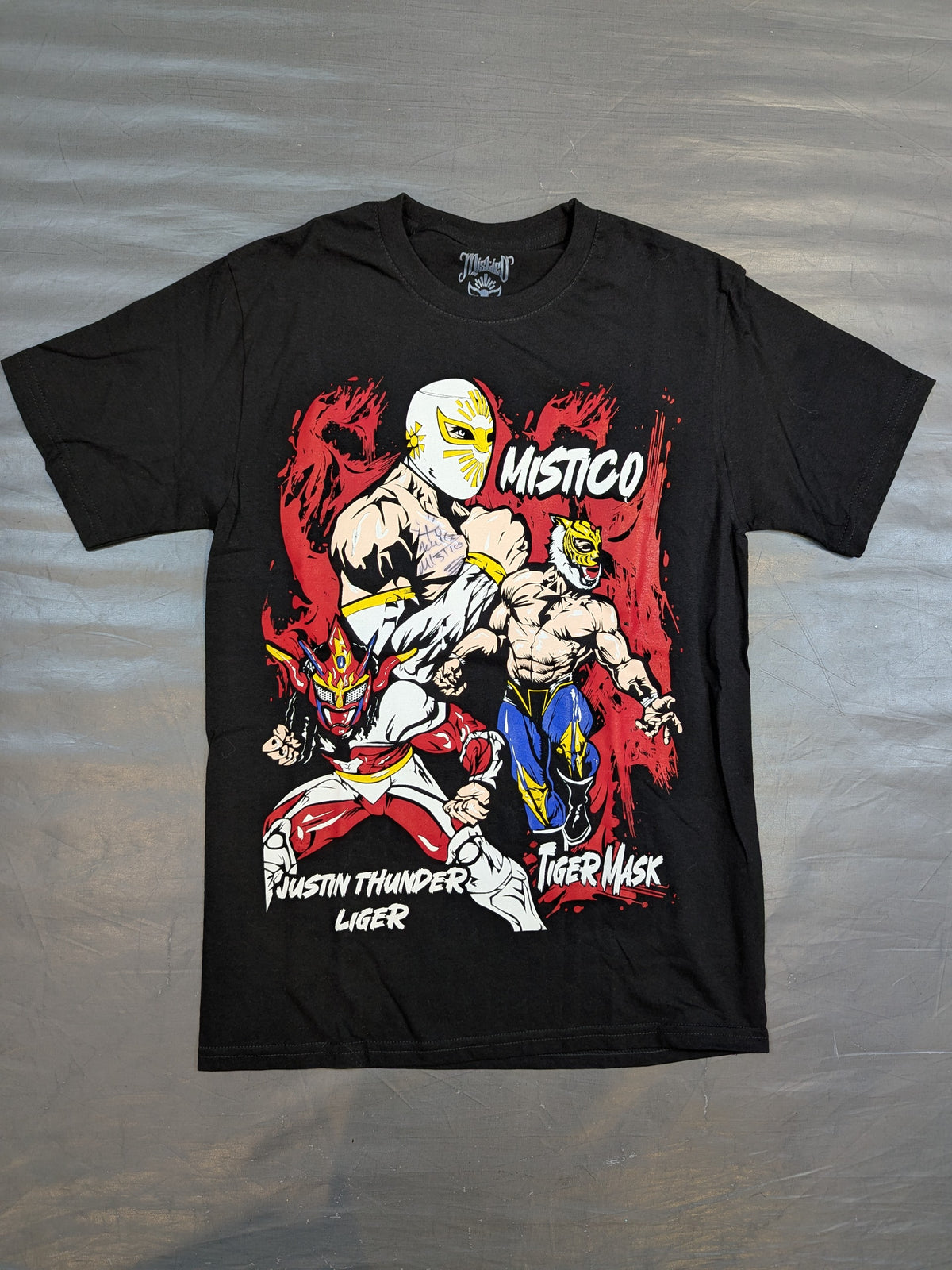 [Mistico  hand signed autograph ] Mistico  & Tiger Mask & Jushin Thunder Liger  "THE MEXICAN SENSATION" Illustration T-Shirt (Black)