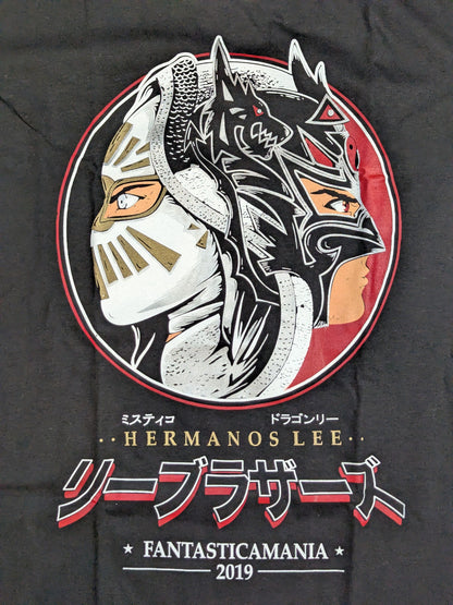 【ミスティコ 直筆サイン入り】ミスティコ＆ドラゴン・リー「リーブラザーズ」イラストTシャツ(ブラック)