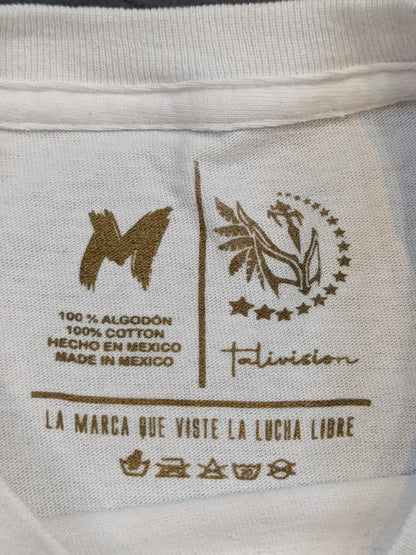 シエン・カラスvsラヨ・デ・ハリスコ・ジュニア「MASCARA VS MASCARA」イラストTシャツ(ホワイト)
