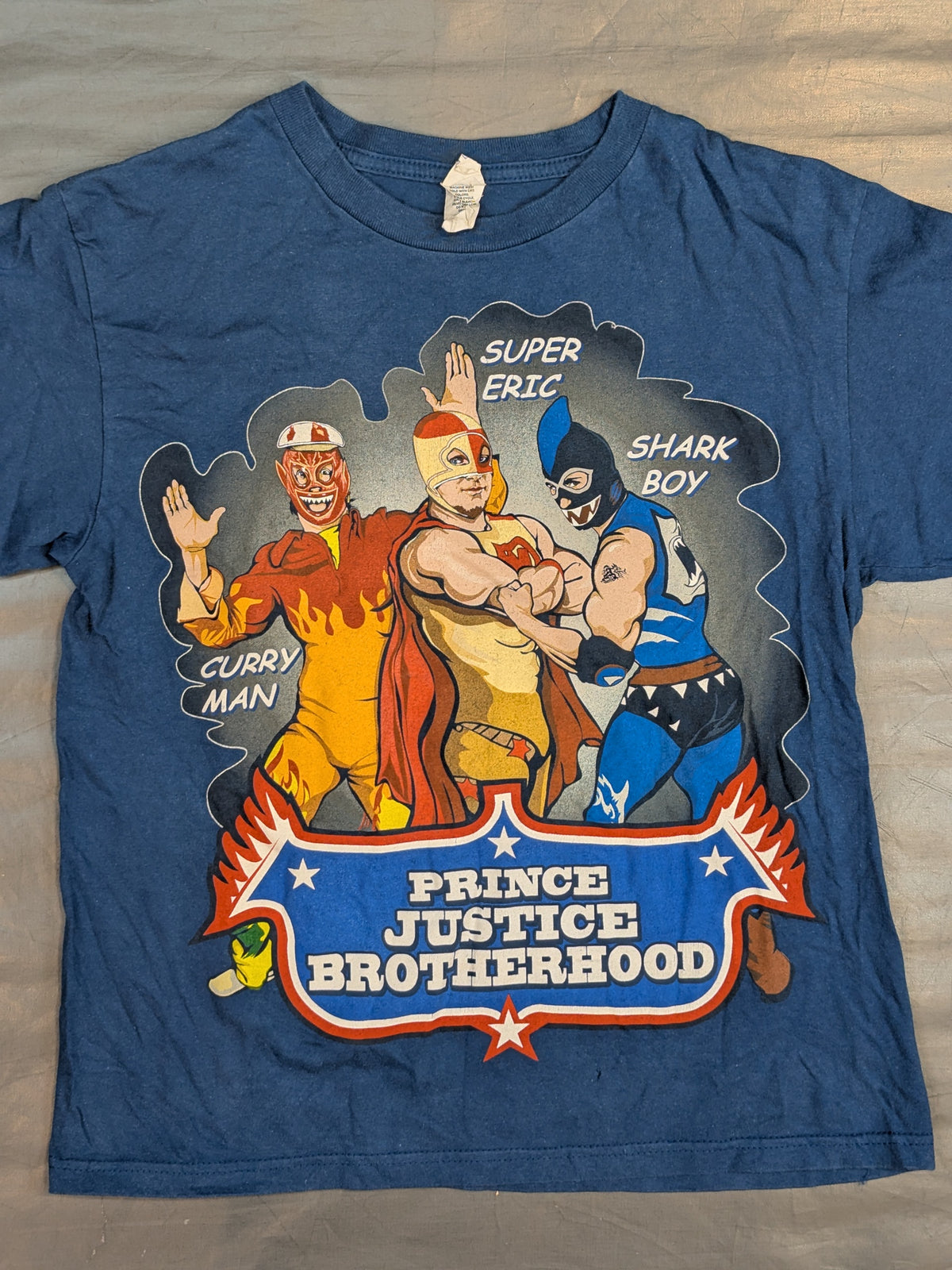 Calleman & Super Eric & Shark Boy 'PRINCE JUSTICE BROTHERHOOD' illustration T-shirt (dark blue)