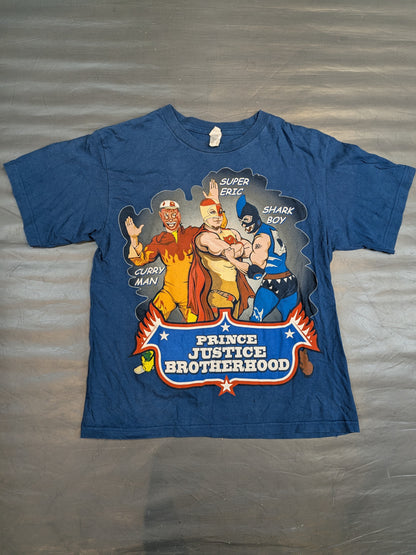 Calleman & Super Eric & Shark Boy 'PRINCE JUSTICE BROTHERHOOD' illustration T-shirt (dark blue)