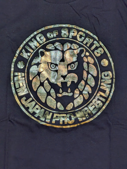 新日本プロレス×久米繊維 ライオンマークTシャツ(ブラック×ゴールド)