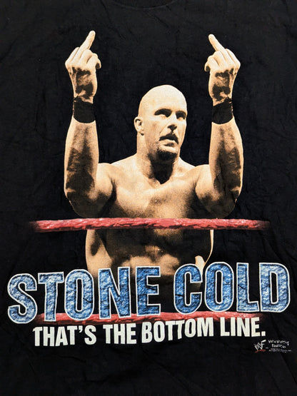 ストーン・コールド・スティーブ・オースチン「THAT'S THE BOTTOM LINE.」ピクチャーTシャツ(WWF(1998) / ブラック)