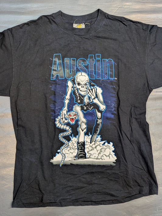 Stone Cold Steve Austin "BAD TO THE BONZ" Illustrated T-Shirt (WWF (1990s) / Black)