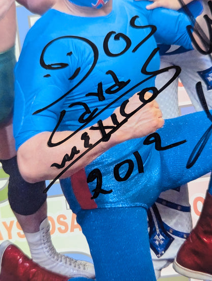 Dos Caras &Gran Hamada &Ayako Hamada  3 fighters hand signed autograph  Pro-Photo 