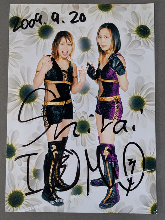 Io Shirai (Iyo Sky) &Mio Shirai  2 hand signed autographs  Pro-Photo  (B-1)