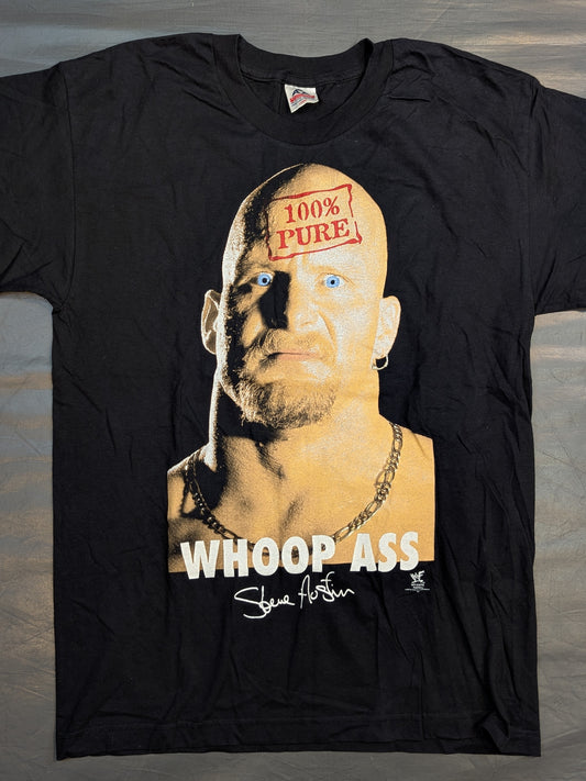 ストーン・コールド・スティーブ・オースチン「100％ PURE WHOOP ASS」ピクチャーTシャツ②(WWF(1998) / ブラック)