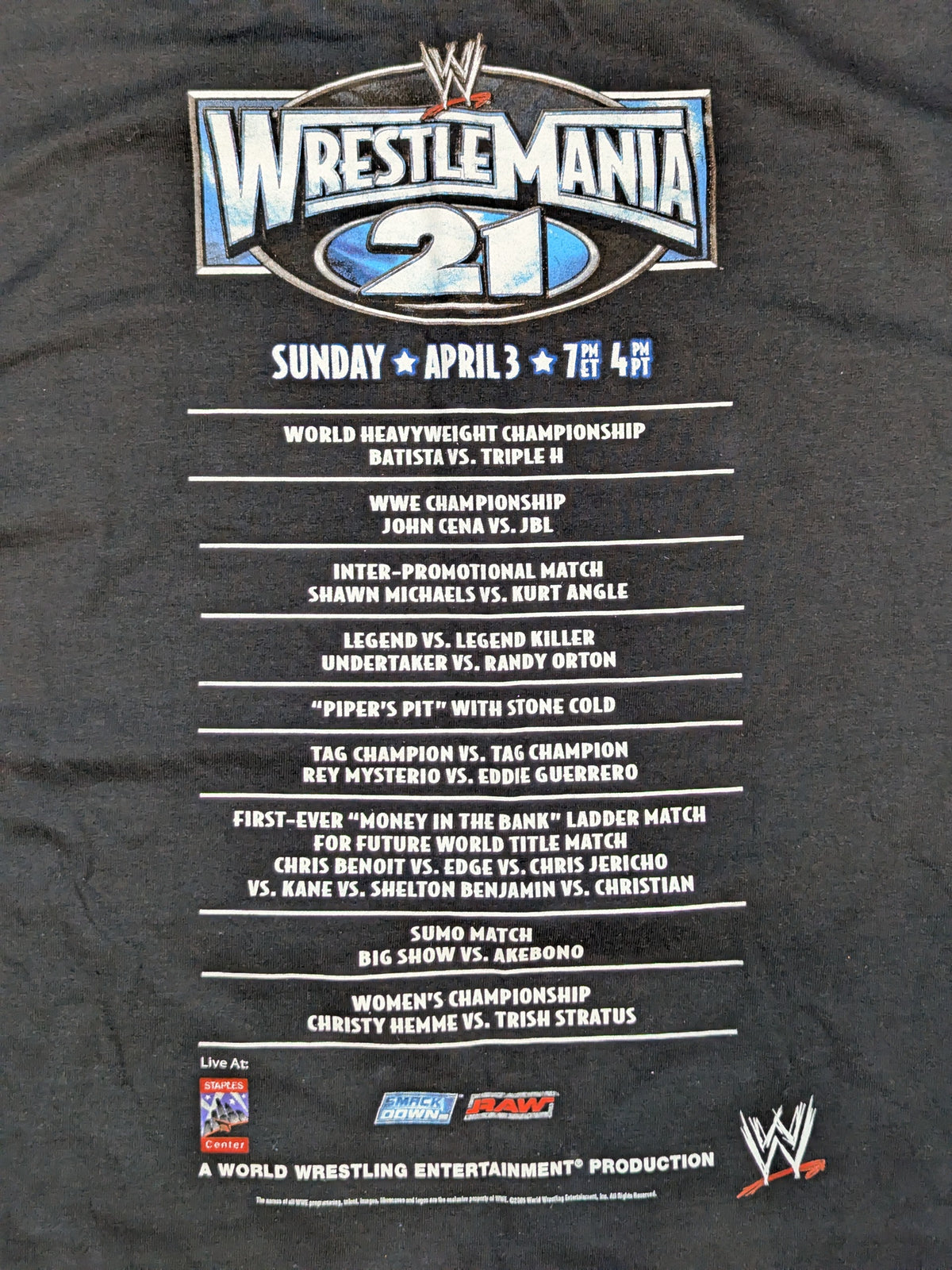 WrestleMania 21 Picture T-Shirt (WWE (2005) / Black)