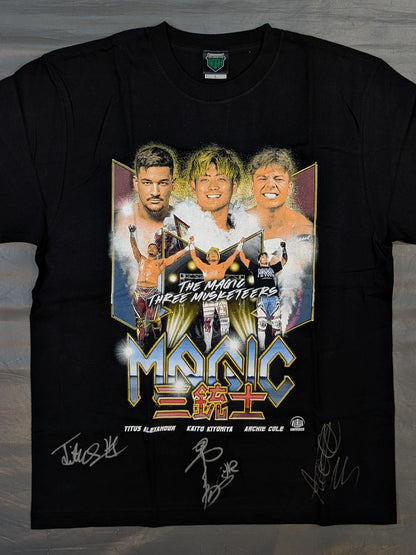 [3 fighters hand signed autograph ] MAGIC Three Musketeers Visual T-Shirt