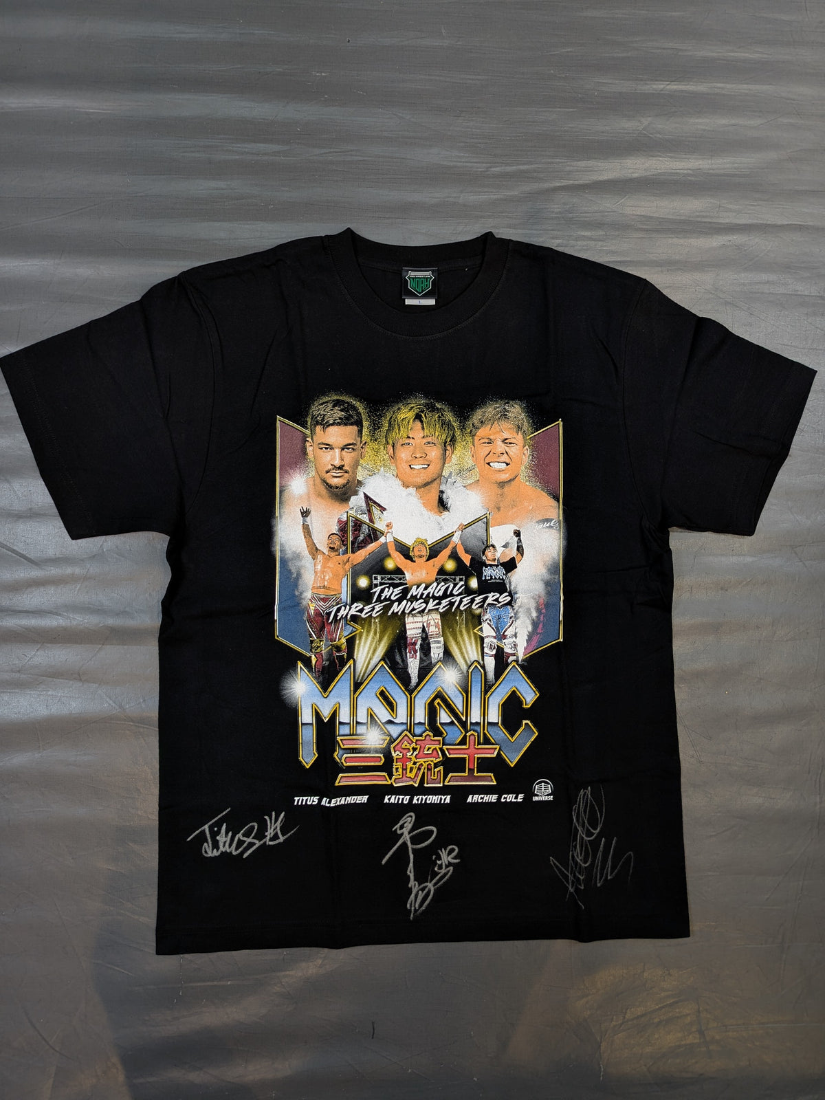 [3 fighters hand signed autograph ] MAGIC Three Musketeers Visual T-Shirt