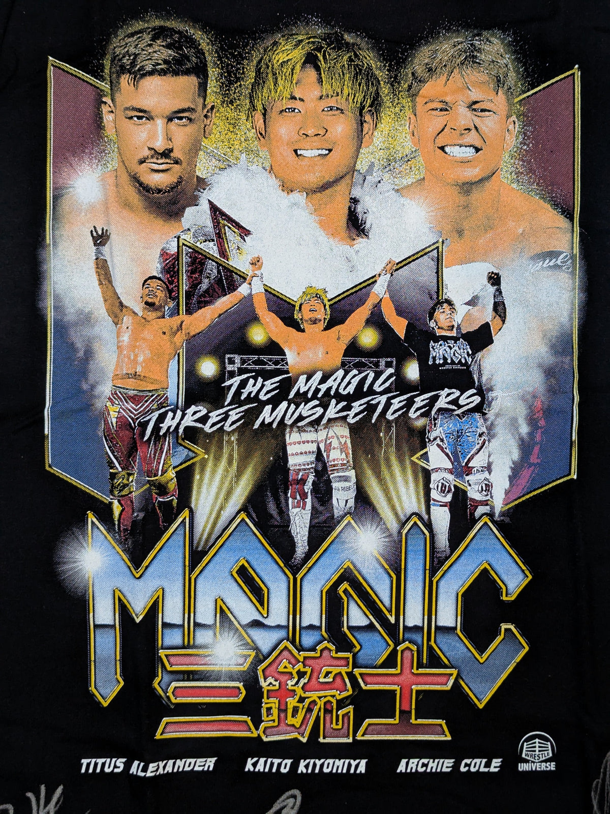 [3 fighters hand signed autograph ] MAGIC Three Musketeers Visual T-Shirt