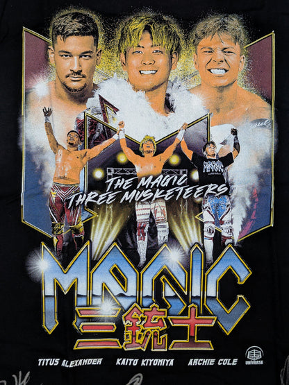 [3 fighters hand signed autograph ] MAGIC Three Musketeers Visual T-Shirt